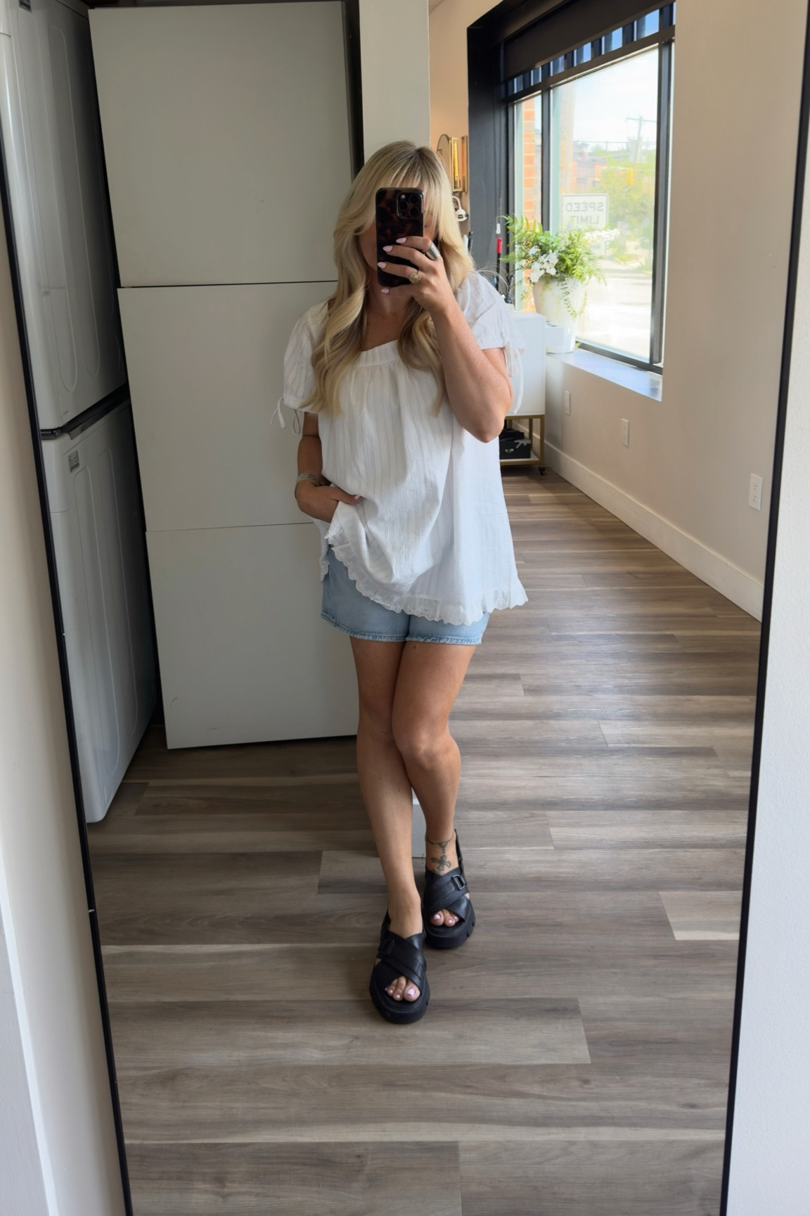 White oversized top or dress size small (runs big) 
Levi’s shorts size 26
Sorel platform sandals size 7

#LTKdayinmylife #LTKootd #LTKSaleAlert