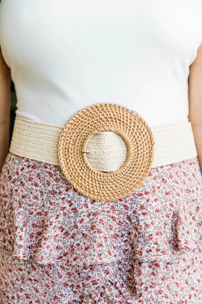CAITLIN COVINGTON X PINK LILY The Kennedy Circle Buckle Rattan Tan Belt | The Pink Lily Boutique