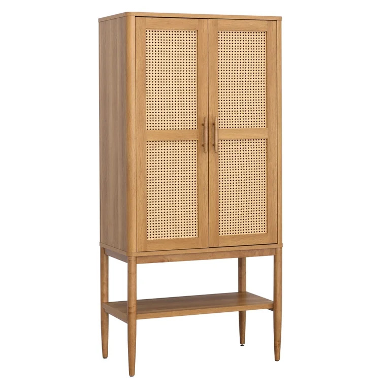Better Homes & Gardens Springwood Caning Storage Accent Cabinet, Light Honey Finish | Walmart (US)