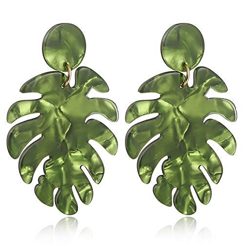 Acrylic Tropical Monstera Leaf Nature Palm Leaf Drop Earring for Women Trendy Party Jewelry (Green) | Amazon (US)