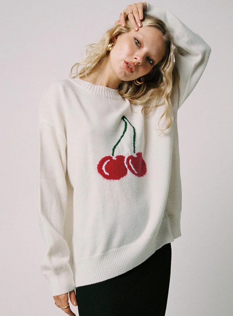 Cherry Dreams Knit Jumper Cream | Princess Polly US