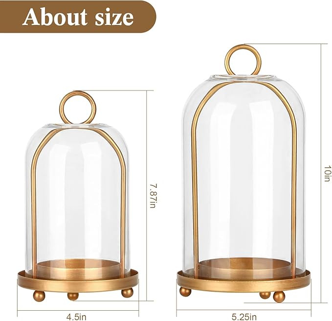 Vintage Brass Metal Candle Lantern with Thick Glass Dome – Set of 2 Shabby Chic Style Candle Ho... | Amazon (US)