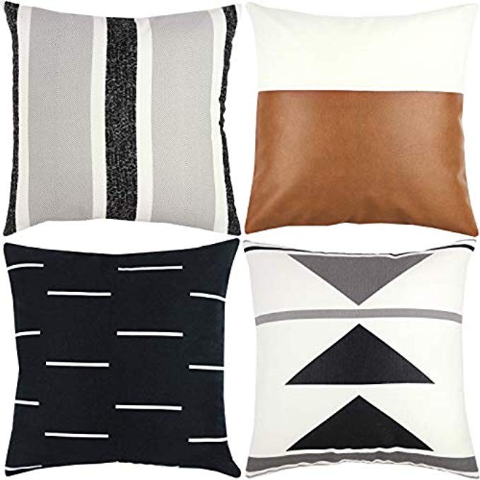Woven Nook Decorative Throw Pillow Covers ONLY for Couch, Sofa, or Bed Set of 4 18 x 18 inch Modern  | Amazon (US)