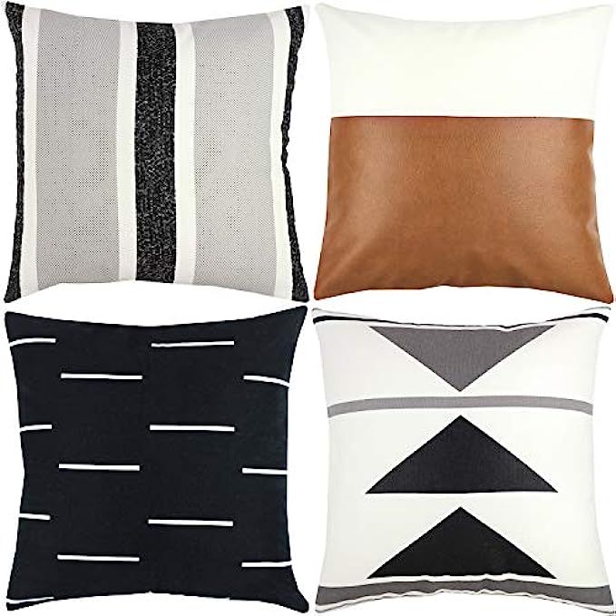 Woven Nook Decorative Throw Pillow Covers ONLY for Couch, Sofa, or Bed Set of 4 18 x 18 inch Modern  | Amazon (US)