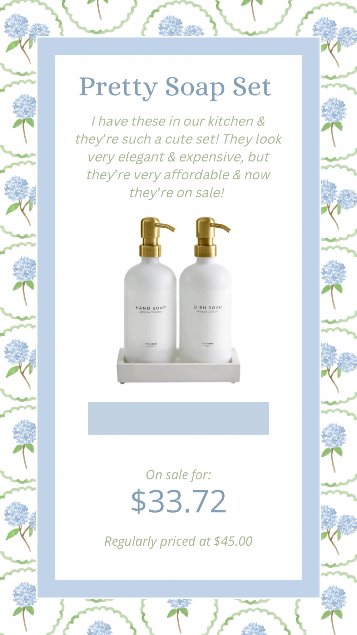 Pretty soap set we have in our kitchen - on lightening deal today! ✨

Also linking the soap dispenser trio I have in all of our showers, they’re so beautiful & plastic so they won’t break when dropped. The labels have stayed on perfectly too - highly recommend! They make the shower look so elegant & styled! 

#LTKhome #LTKFind #LTKunder50