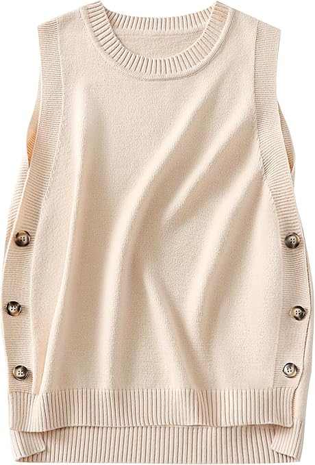 ANRABESS Womens Sweater Vest Summer Sleeveless Crewneck Ribbed Knit Side Button Pullover Tank Top... | Amazon (US)