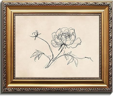 Kizbok Gold Framed Wall Art for Home Decor, Vintage Peony Line Art Prints, Minimalist Beige Flowe... | Amazon (US)