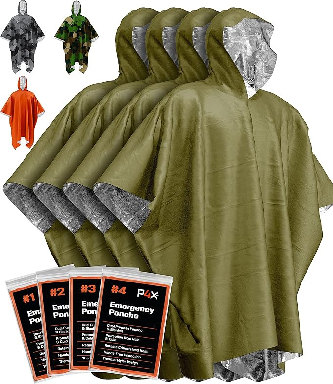 PREPARED4X Emergency Poncho and Mylar Blanket Liner - Waterproof, Wind-Resistant Outdoor Rain Pon... | Amazon (US)