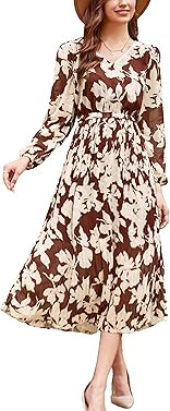 GRACE KARIN Womens 2023 Boho Floral Maxi Dress V Neck Long Sleeve Casual Ruffle Smocked A-line Pl... | Amazon (US)
