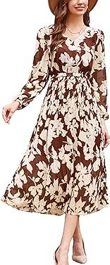 GRACE KARIN Womens 2023 Boho Floral Maxi Dress V Neck Long Sleeve Casual Ruffle Smocked A-line Pl... | Amazon (US)