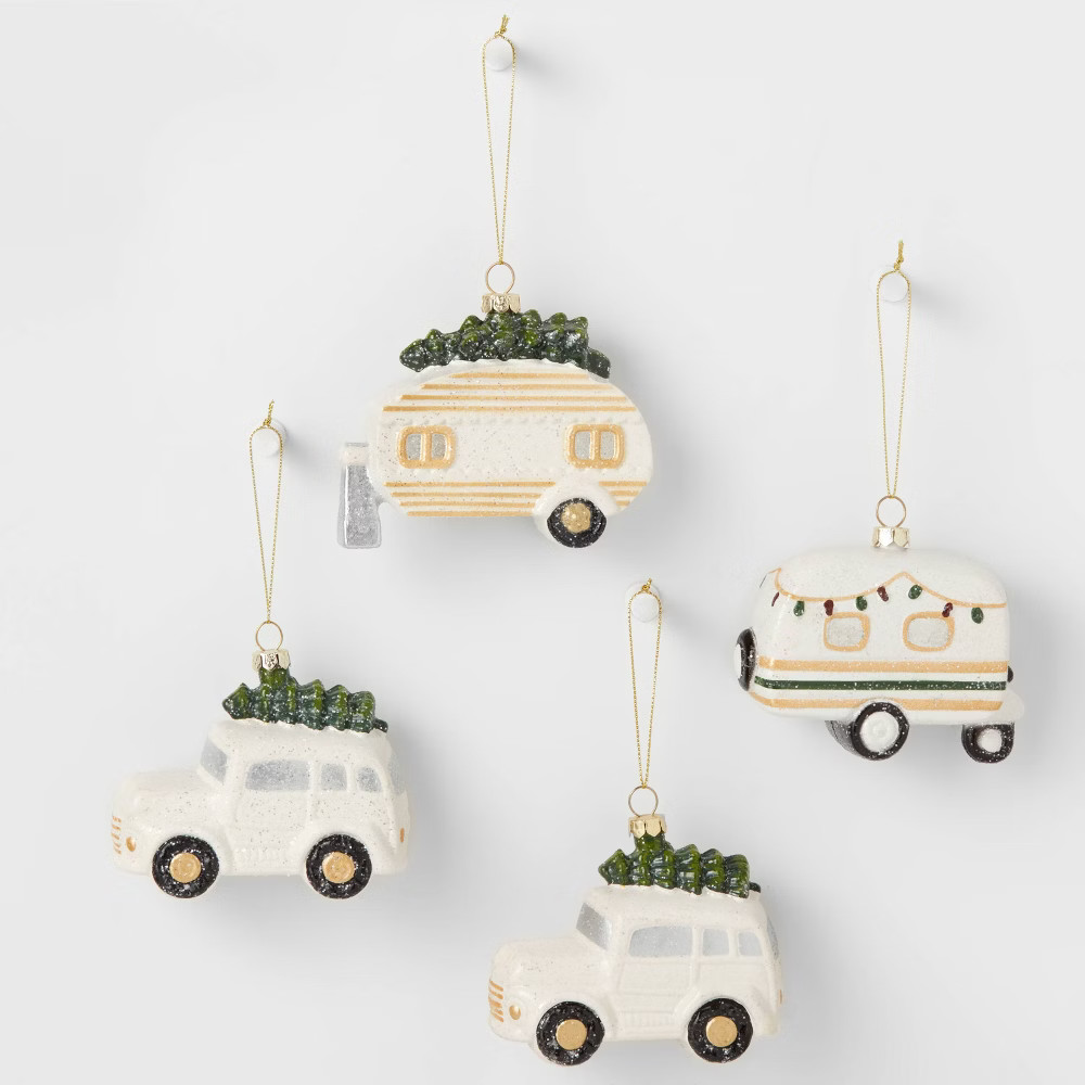 4ct 4"" Plastic Car & Camper Christmas ree Ornament Set - Wondershop | Target