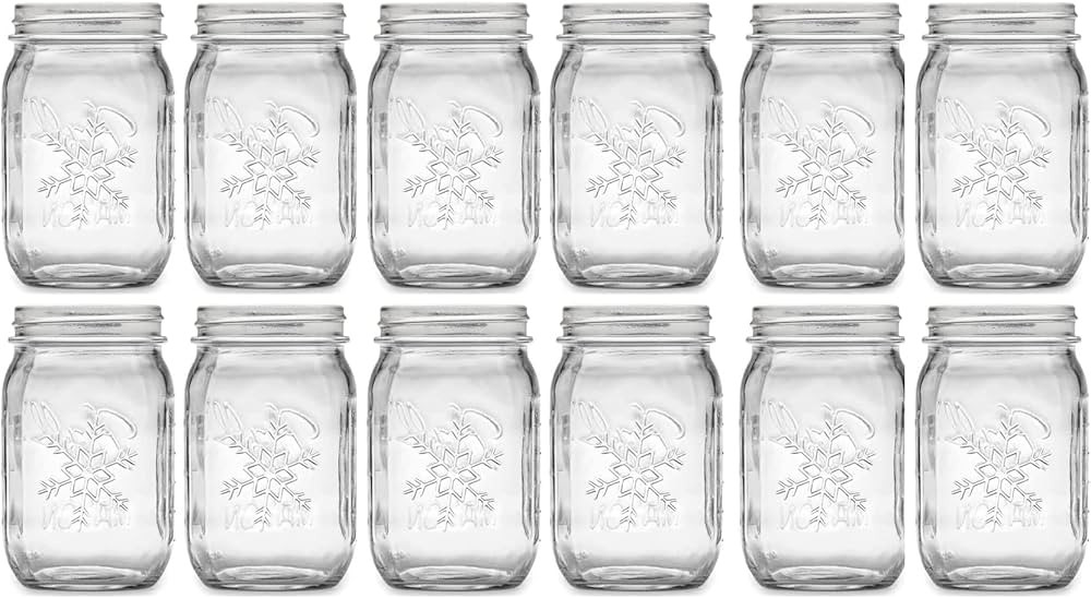 Ball Winter Collection Snowflake Pint REGULAR MOUTH Canning Jar, Bulk, 12 Jars (No Lid or Band) | Amazon (US)