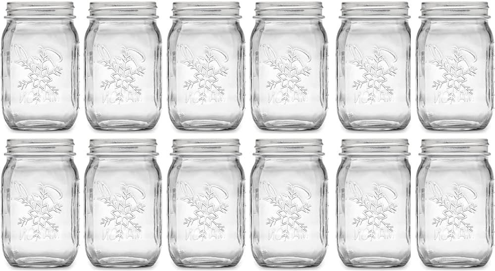 Ball Winter Collection Snowflake Pint REGULAR MOUTH Canning Jar, Bulk, 12 Jars (No Lid or Band) | Amazon (US)