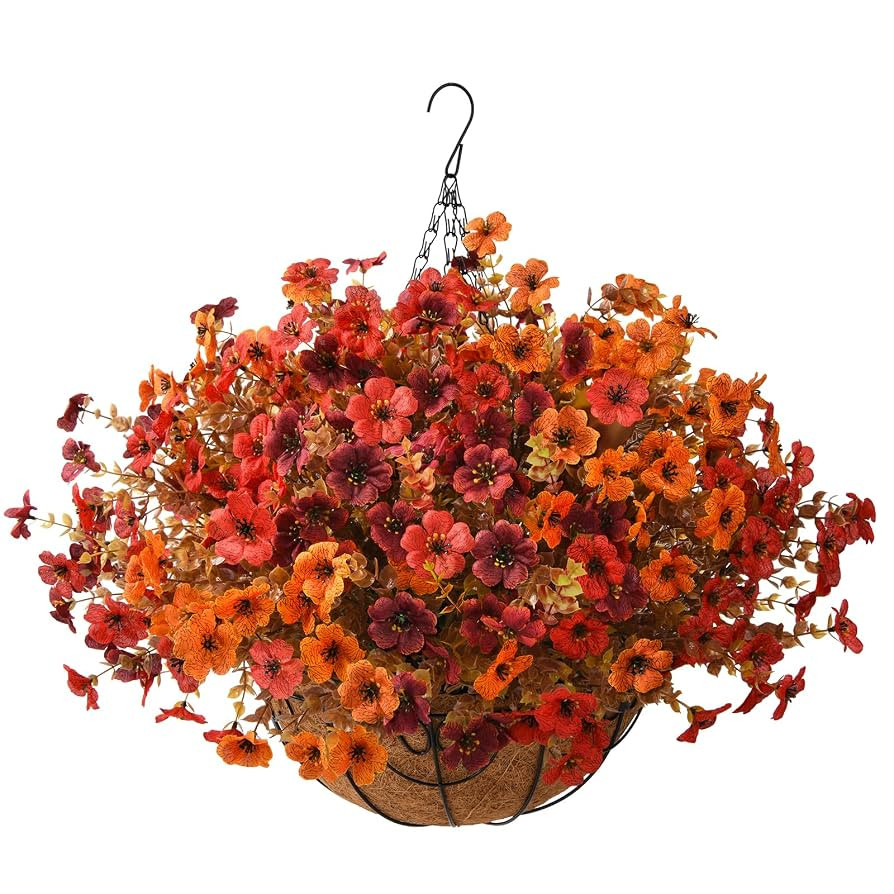 Artificial Fake Fall Hanging Plants Flowers Basket, Faux Silk Daisy in Planter Realistic UV Resis... | Amazon (US)