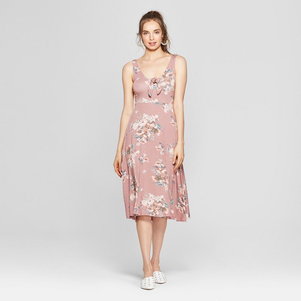 Women's Floral Print Tie Front Dress - Lily Star (Juniors') Rose S, Pink | Target
