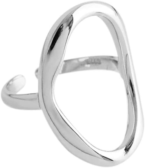 Oval Round Loop Open Statement Sterling Silver Ring for Women Men Minimalist Geometic Circle Wedd... | Amazon (US)