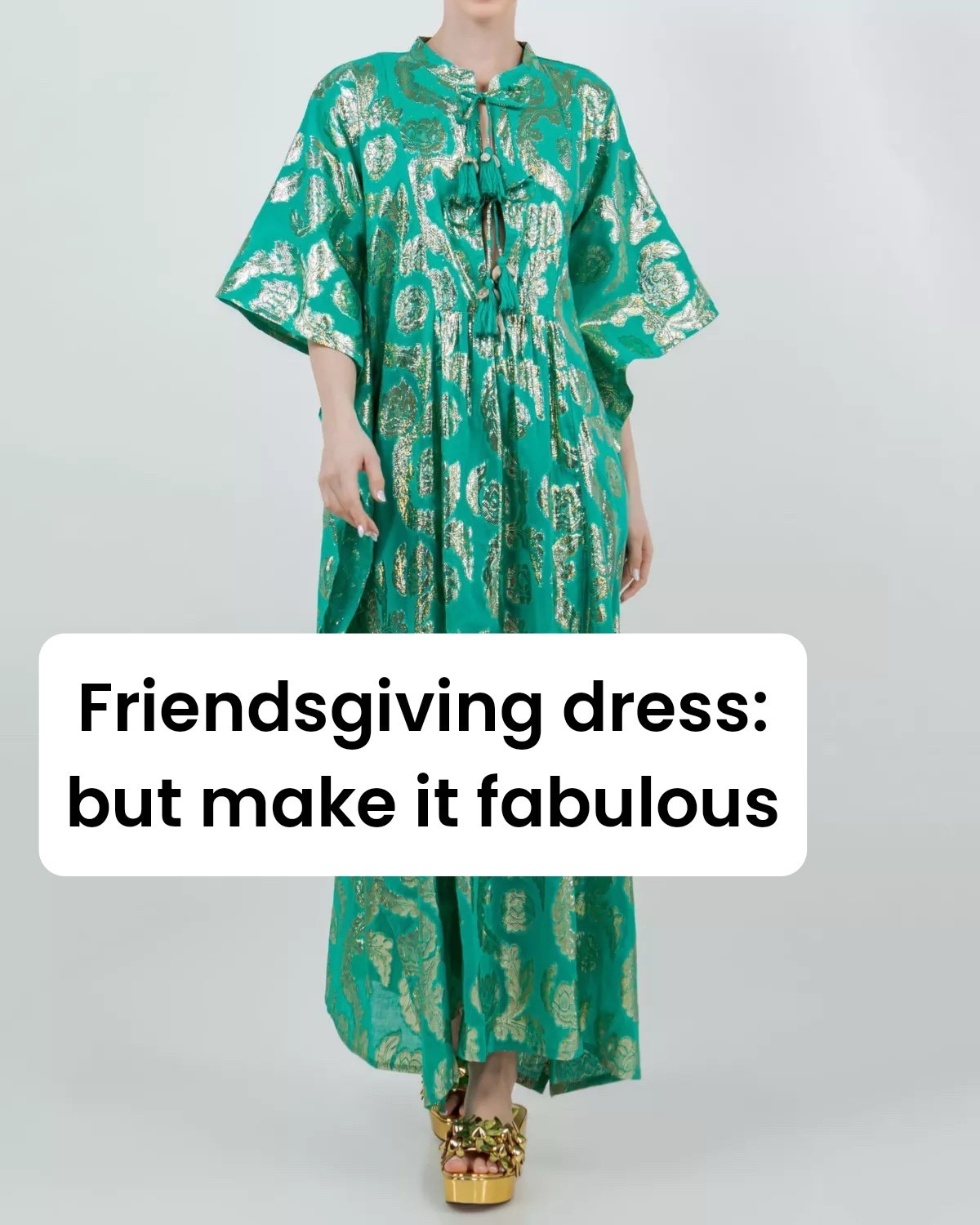 Let's wear caftans for Friendsgiving. K? 

This would be just as good for a holiday party. 

Holiday dress, caftan, holiday party

#LTKParties #LTKOver40 #LTKHoliday
