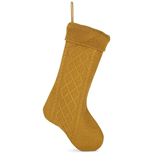 Elanze Designs Gold Tone 18.5 inch Cable Knit Christmas Stocking with Ribbed Cuff | Amazon (US)