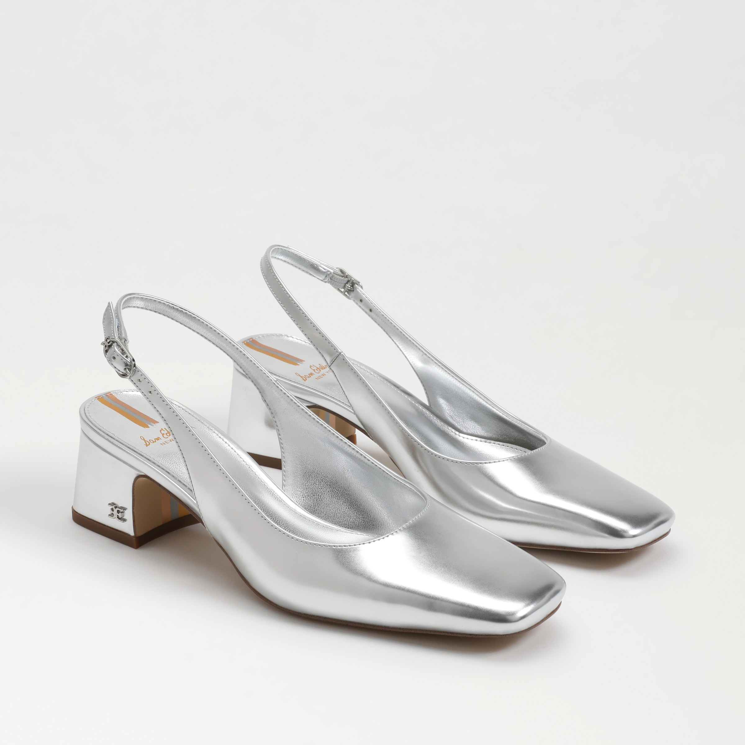 Sam Edelman Terra Slingback Block Heel Soft Silver Leather | Sam Edelman