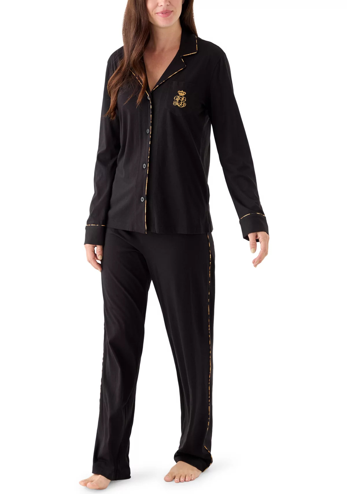 Long Sleeve Notch Collar Long Pant Pajama Set | Belk