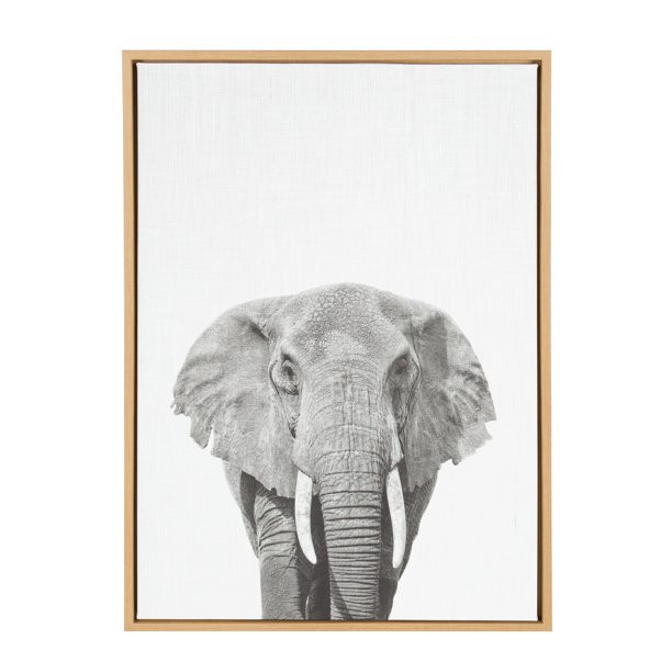 Kate and Laurel Sylvie Elephant Black and White Animal Portrait Framed Canvas Wall Art, 23x33 Nat... | Walmart (US)