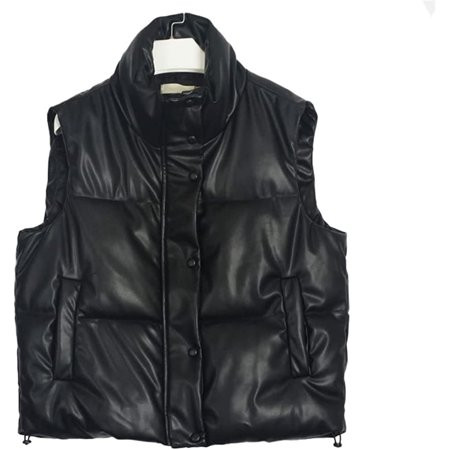QWZNDZGR Womens PU Leather Cropped Puffer Vest Winter Warm Faux Leather Zip Up Sleeveless Outerwear  | Walmart (US)