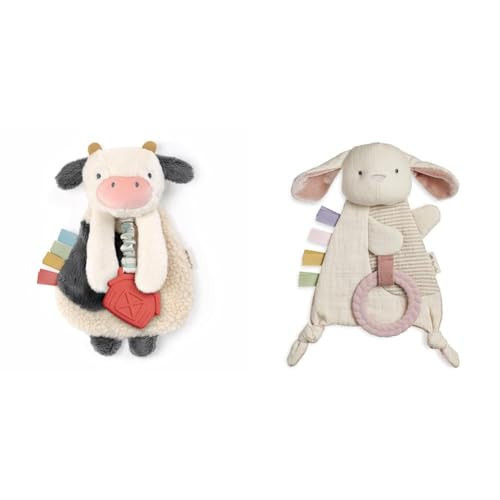 Itzy Ritzy Lovey Cow & Bunny Baby Toys with Teethers, Crinkle Sound, and Textured Ribbons for Sensory Play | Amazon (US)
