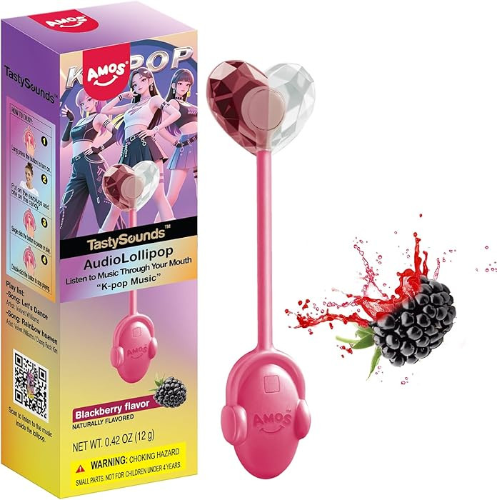 Amos Music Lollipop Candy, Audio Singing Lollipop with Korean Music, Individually Wrapped Wild Be... | Amazon (US)