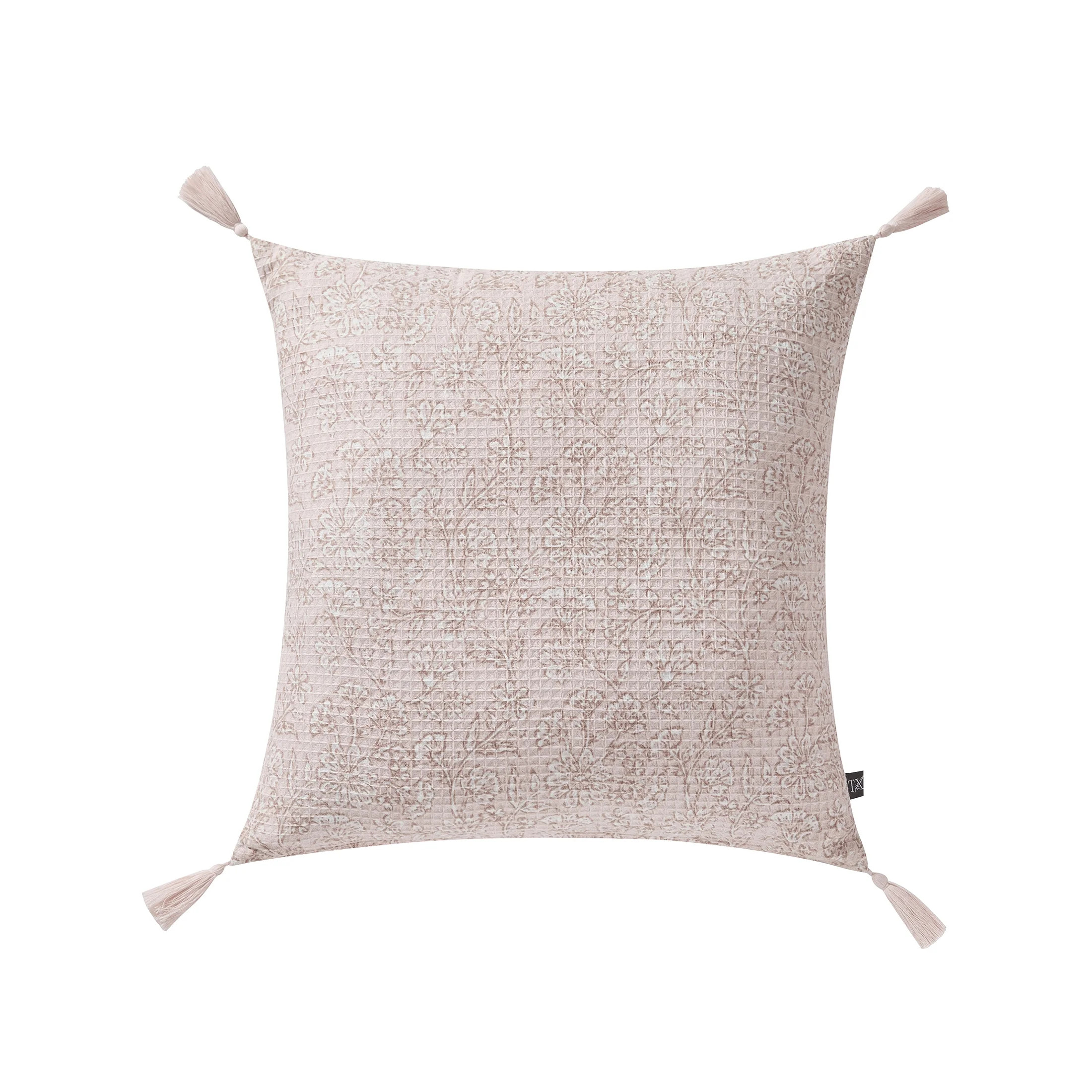 My Texas House 18" x 18" Pink Floral Block Print Cotton Waffle Decorative Pillow Cover | Walmart (US)