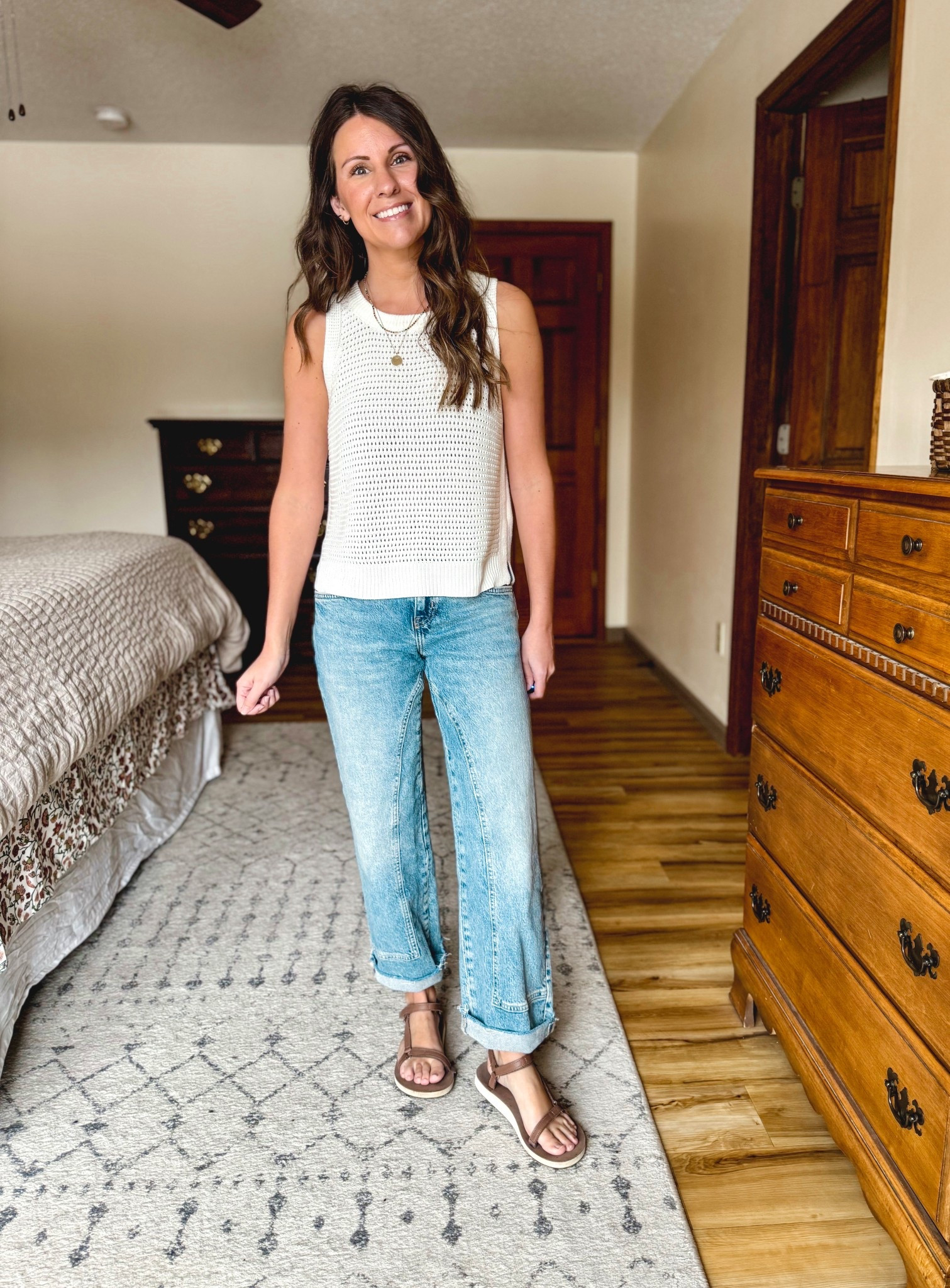 Wearing small in white in the sweater tank and size 24 short in mantra wash in these jeans. My teva sandals fit true to size!

#LTKSeasonal #LTKFindsUnder100 #LTKPetite