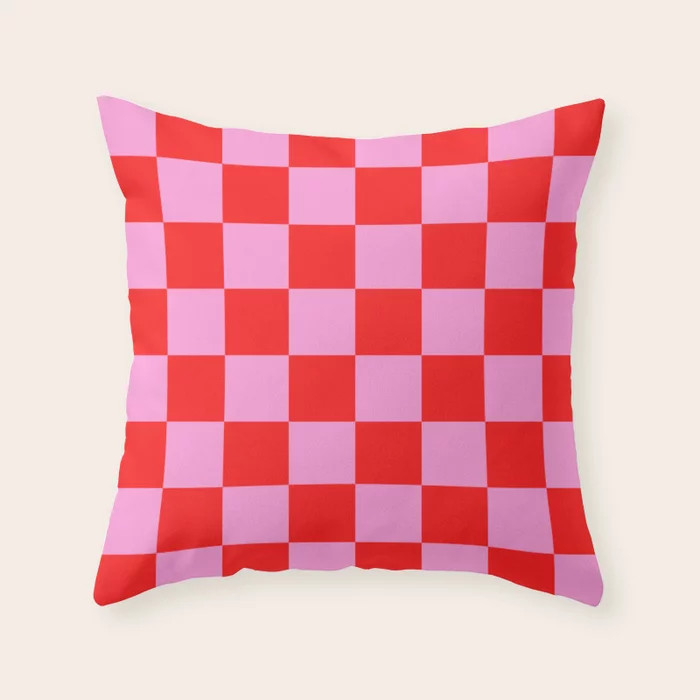 Pink Checkered And Red Bright Modern Shape Geometric Pattern Throw Pillow | Society6