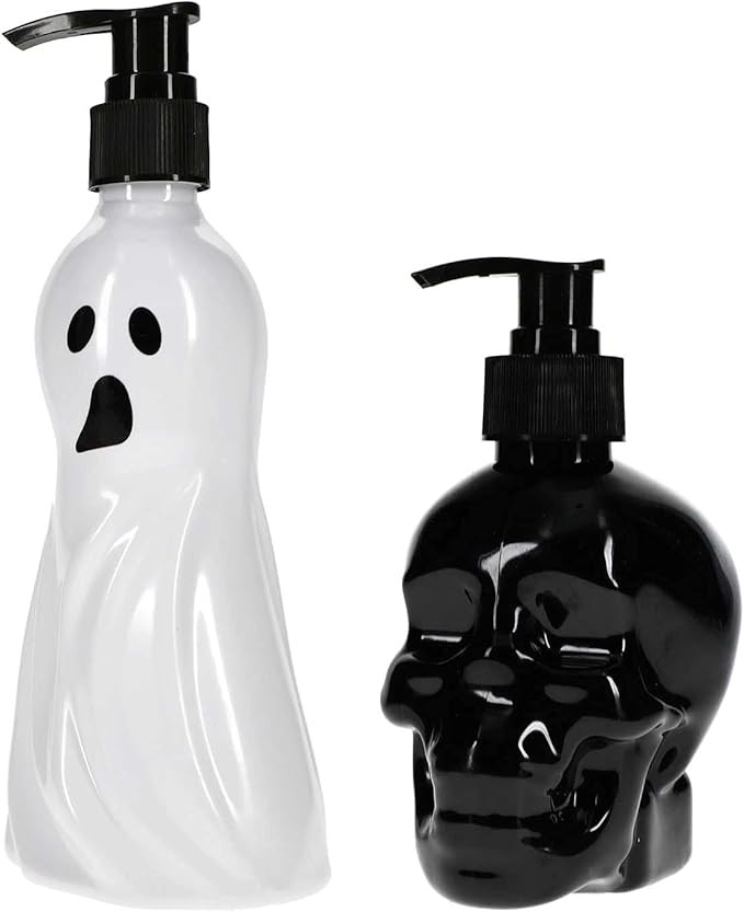 HORROR-HALL 2pc-Set Spooky Halloween Ghost-Skull Scented Soap Refillable Plastic Dispensers,Black... | Amazon (US)