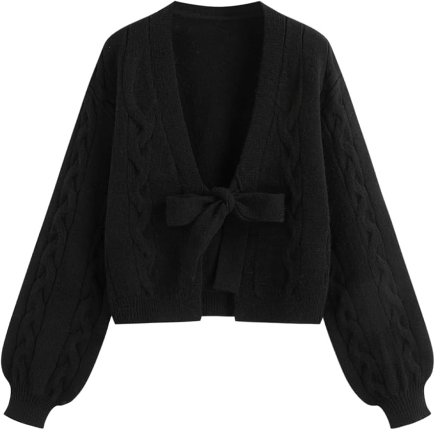 CIDER Womens Crop Tie Front Cardigan V Neck Bow Sweaters Cute Cozy Trendy Fall Outfits | Amazon (US)