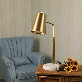 VONLUCE Gold Desk Lamp with LED Bulb Adjustable, Antique Brass Metal Table Lamp Marble Base, Mid ... | Amazon (US)