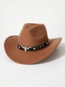 1 Men's Polyester Western Cowboy Hat, Unisex Vintage Style Hat, Bull Shape Decoration, Suitable F... | SHEIN