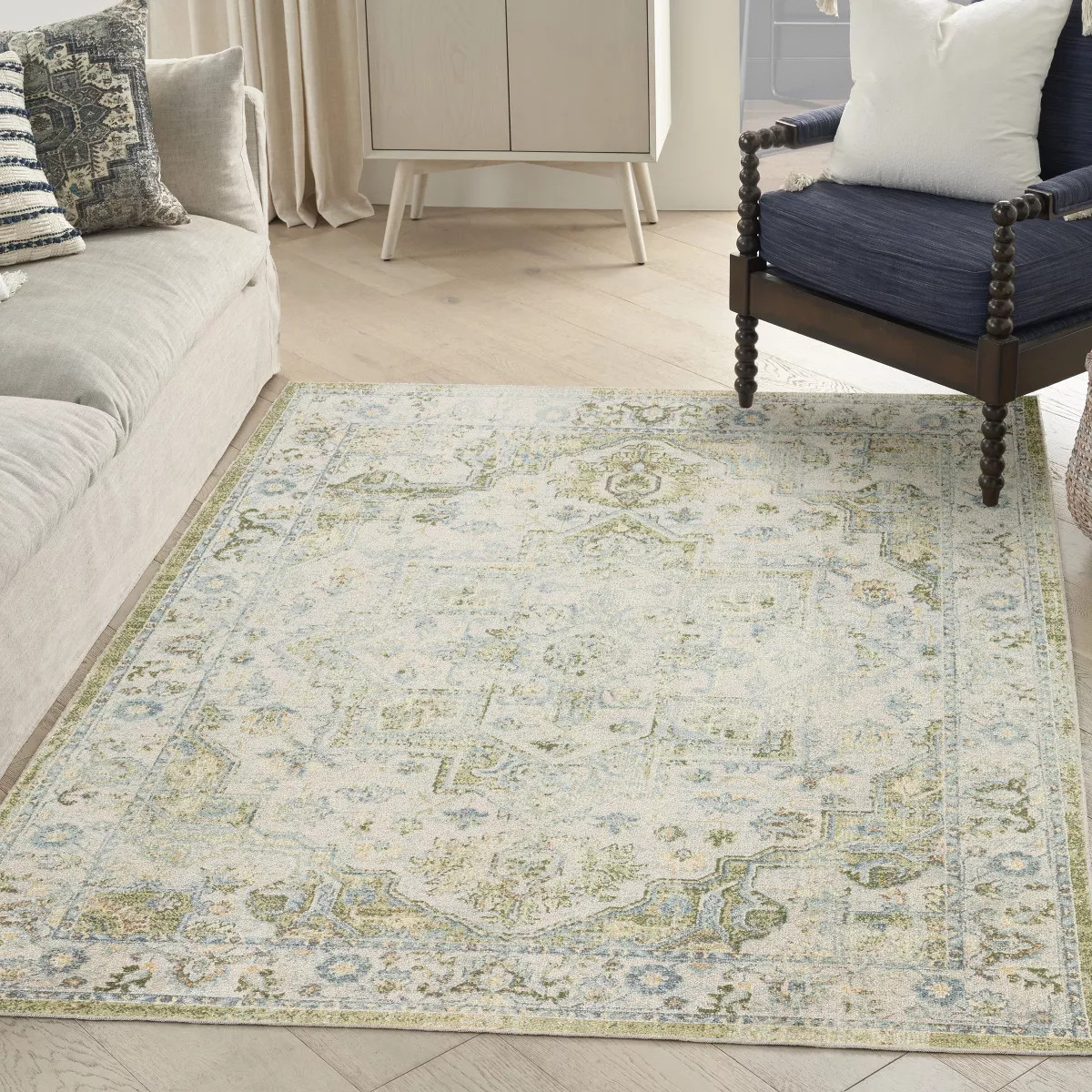 Nourison Astra Machine Washable 5'3" x 7' Blue Green Vintage Indoor Flatweave Rug | Target
