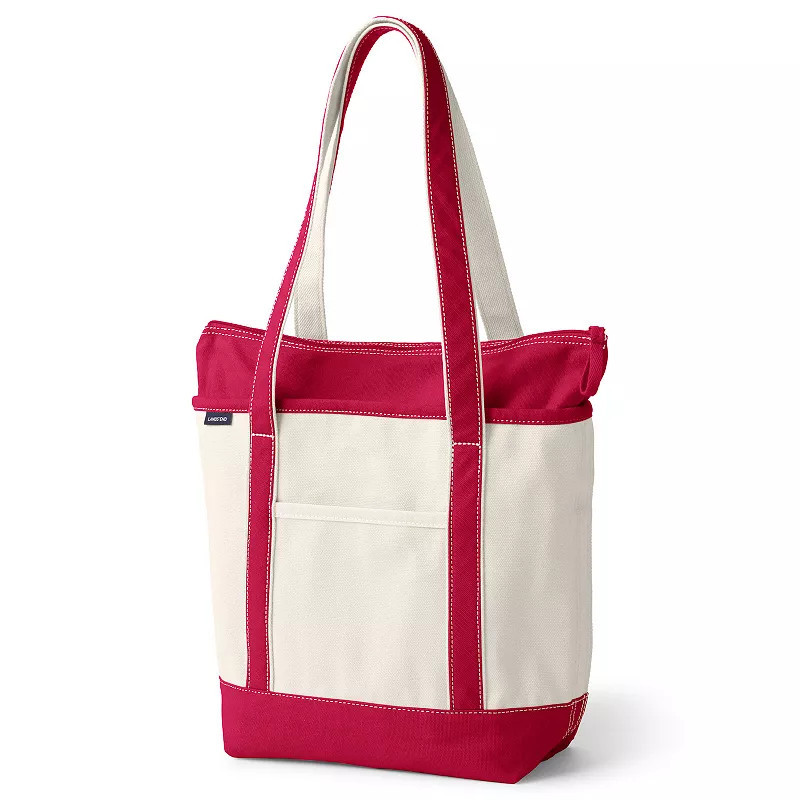 Lands' End Natural Zip Top Canvas Tote Bag, Size: Medium, Natural Deep Red | Kohl's
