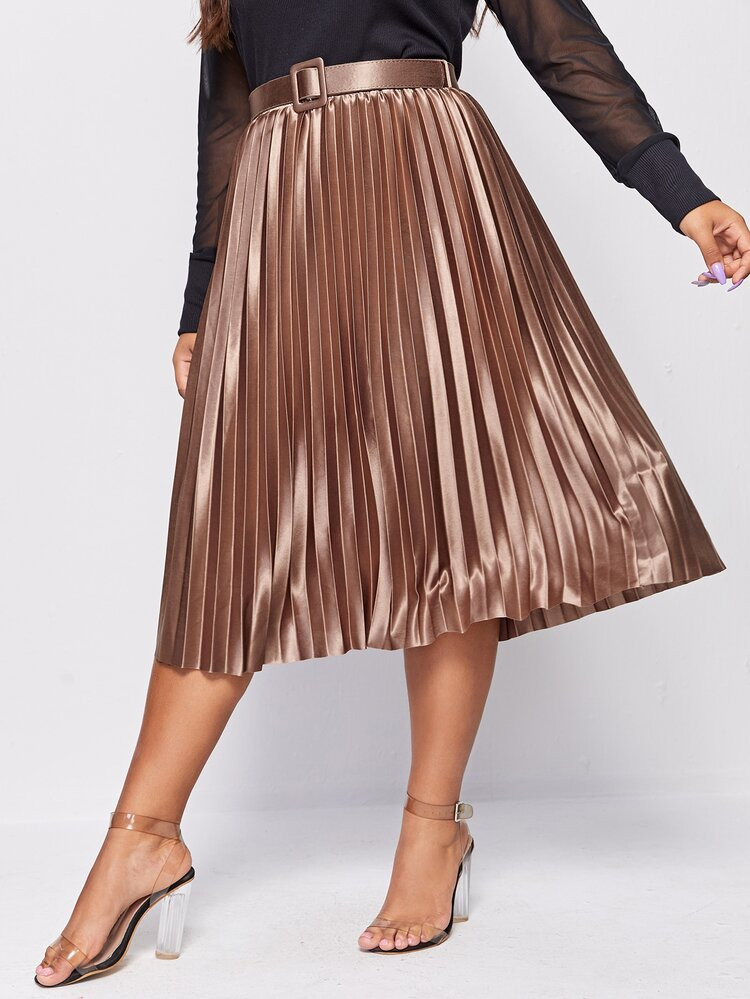 Plus Pleated Belted Midi Skirt | SHEIN