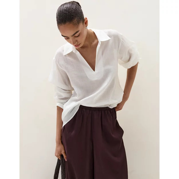 The White Company Relaxed Ramie Overshirt, Porcelain, Size: M | The White Company UK & ROW