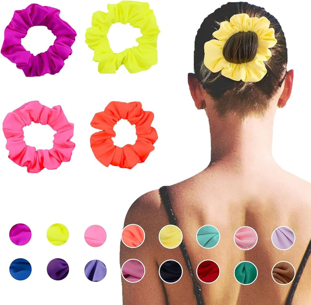 Simnice Waterproof Neon Scrunchies Gym Scrunchie - Water-resistant Hair Ties Pool scrunchie 16 Co... | Amazon (US)