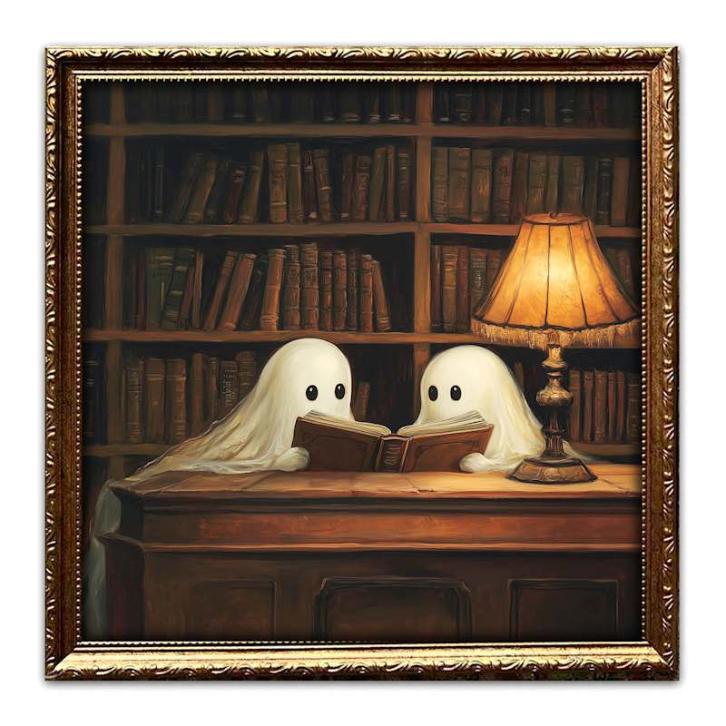 Ghosts in Library Framed Canvas Wall Art, 12" | At Home