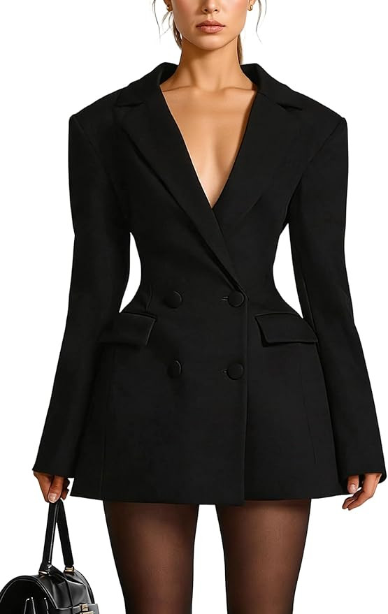 LAJIOJIO Women's Elegant V Neck Long Sleeve Cocktail Mini Blazer Dress | Amazon (US)