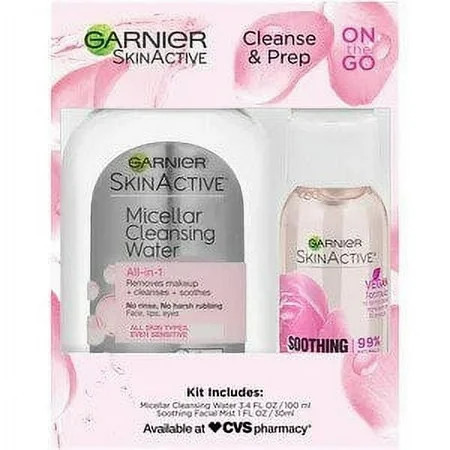 Garnier SkinActive Cleanse & Prep Kit: Micellar Cleansing Water 3.4 fl oz and Soothing Facial Mist 1 fl oz | Walmart (US)