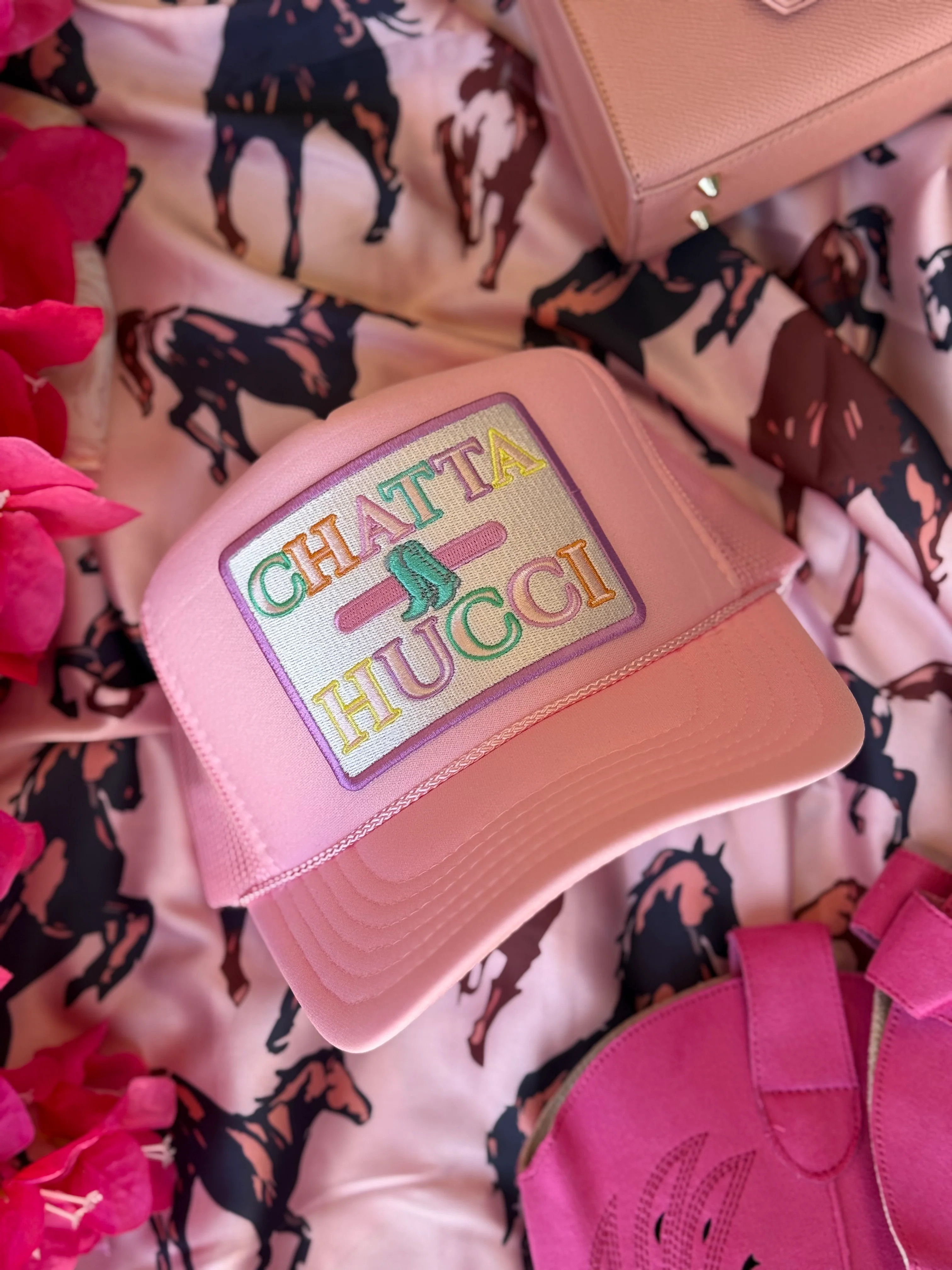 NEW!! "Chatta Hucci" Trucker Hat in Pink | Glitzy Bella