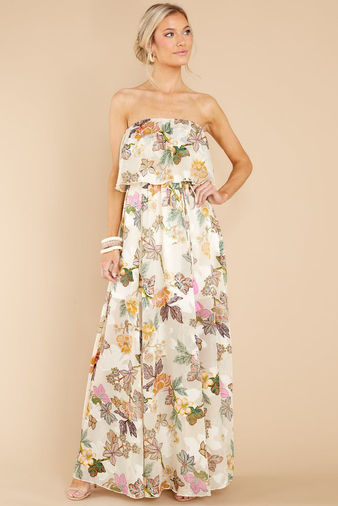 Cheerful Sights Ivory Floral Print Maxi Dress | Red Dress 
