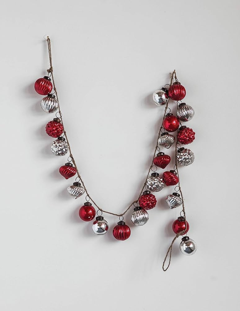 Creative Co-Op Red & Silver Embossed Mercury Glass Ornamental Garland, Red & sliver | Amazon (US)