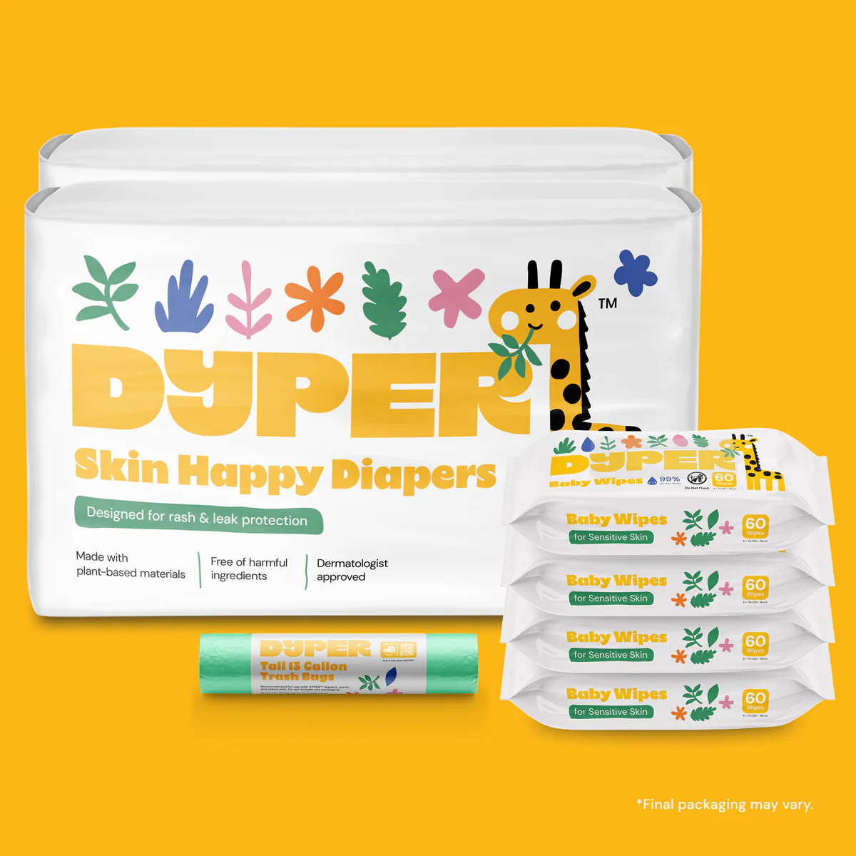 Dyper Essentials Pack | Eco-Friendly Diaper Bundle with Wipes | DYPER | Dyper