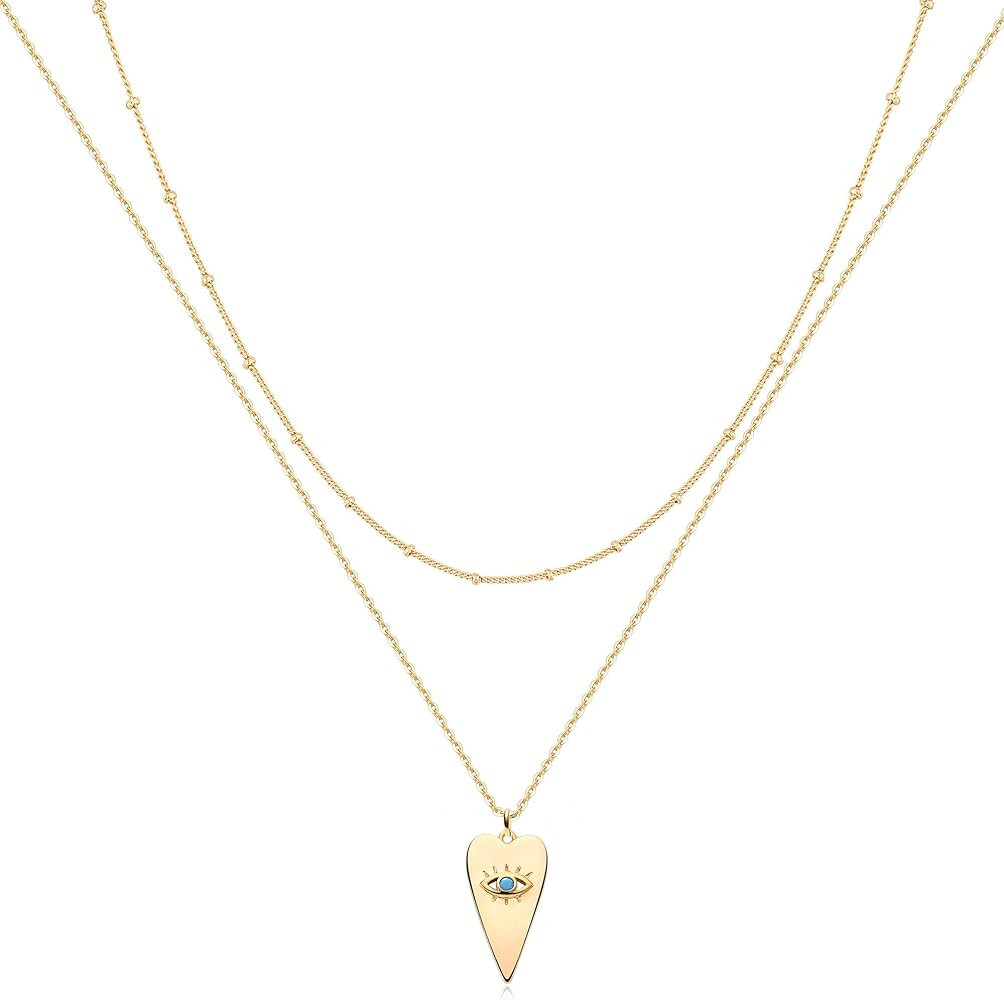MEVECCO Layered Heart Necklace Pendant Handmade 18k Gold Plated Dainty Gold Choker Arrow Bar Laye... | Amazon (US)