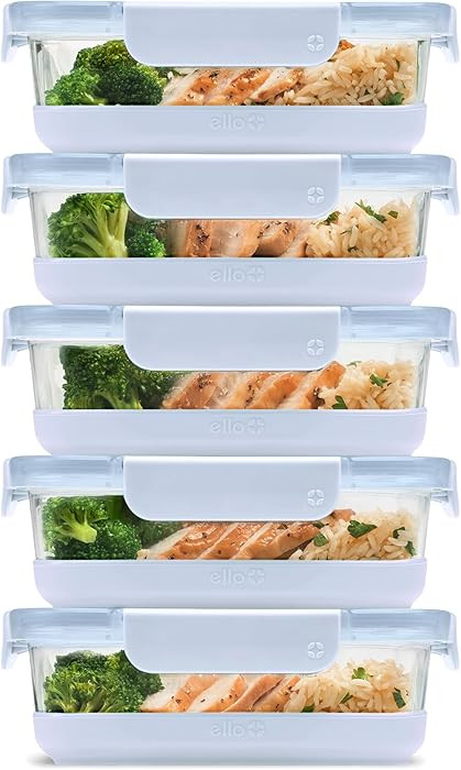Ello Duraglass 3.4 Cup Meal Prep Sets 10Pc, 5 Pack Set- Glass Food Storage Container with Silicon... | Amazon (US)