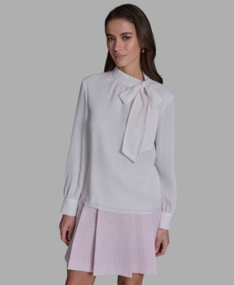 Women's Long-Sleeve Tie-Neck Blouse | Macy's